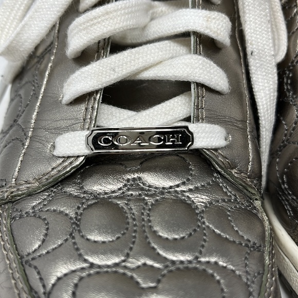 COACH NANETTE METALLIC QUILTED LEATHER C-LOGO VELCRO HIGH TOP SNEAKERS SZ 7.5.. - Picture 4 of 10